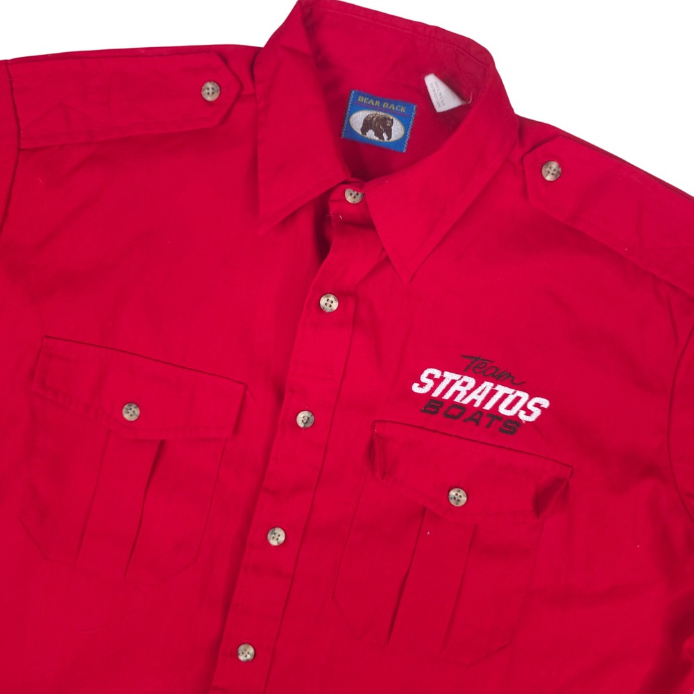 Bear‎ Back Stratos Boats Shirt Mens Large Red Short Sleeve Epaulets Made in USA